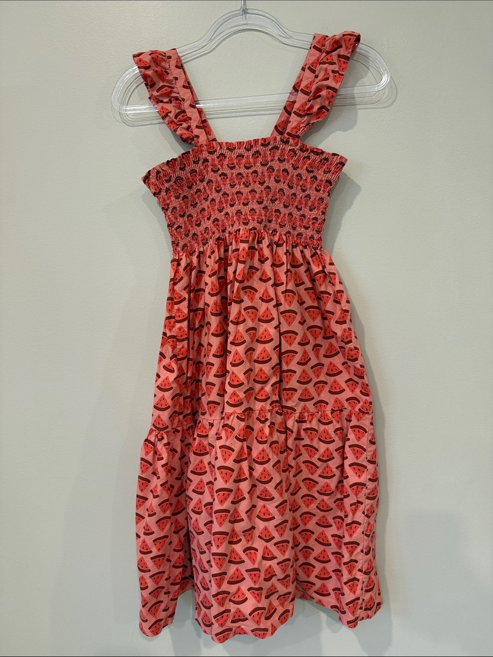 Tea Collection Coral Pink Watermelon Print  Smocked Linen Sundress